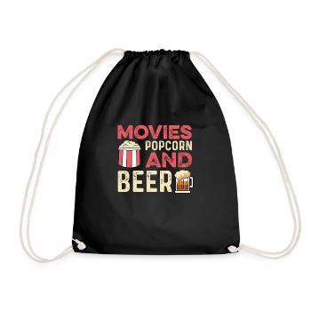 Film Popcornbier Filmkritik Geschenk - Turnbeutel - Schwarz - Vorne