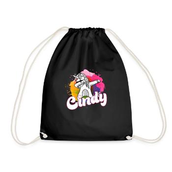 CINDY - Schöner Name mit dabbing Einhorn - Turnbeutel - Schwarz - Vorne