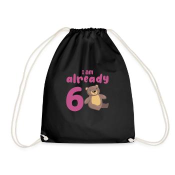 I am already 6 years old 6th birthday - Drawstring Bag - black - Front