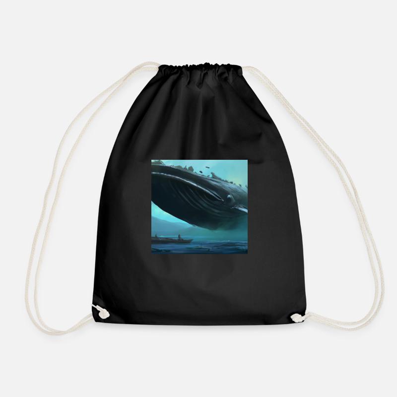 Whale floating in the sky - Drawstring Bag - black