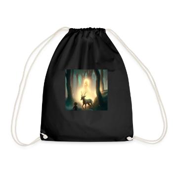 Girl in magical forest surrounded by animals - Drawstring Bag - black - Front