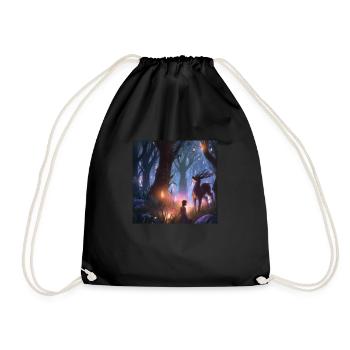 Girl in magical forest surrounded by animals - Drawstring Bag - black - Front