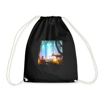 Girl in magical forest surrounded by animals - Drawstring Bag - black - Front