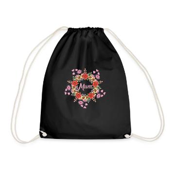 Mum - with flowers - Drawstring Bag - black - Front