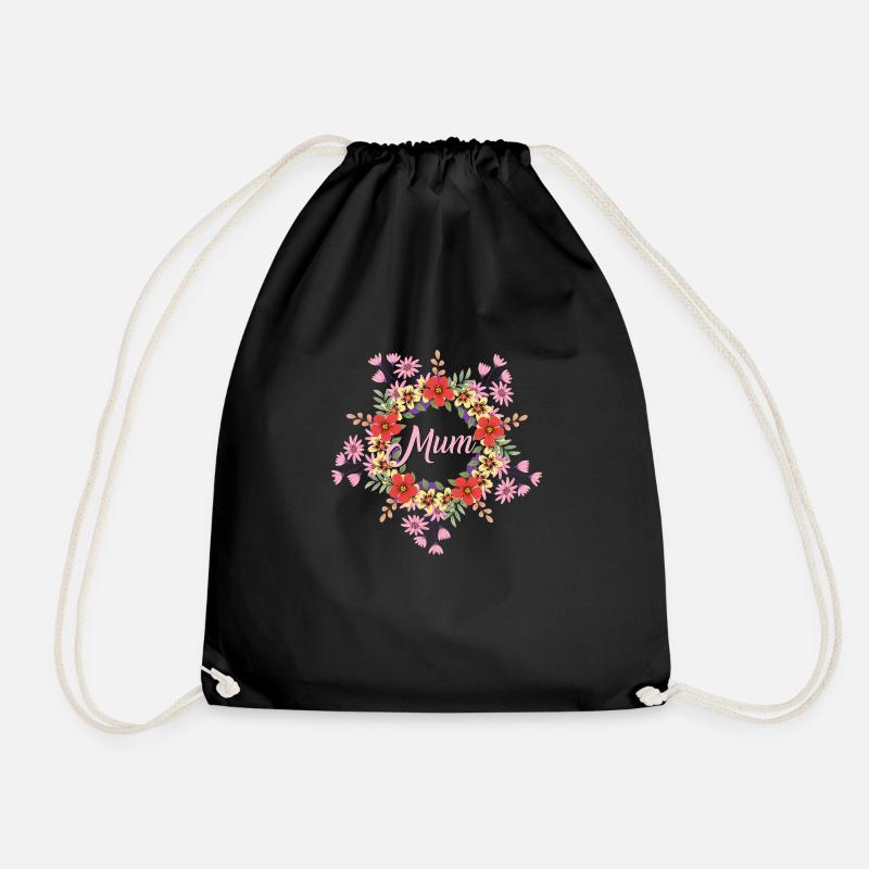 Mum - with flowers - Drawstring Bag - black