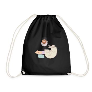 Cat and coffee - Drawstring Bag - black - Front