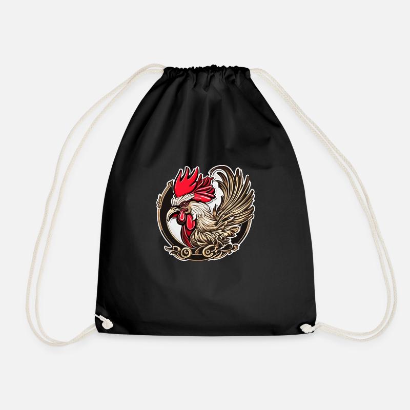 Rooster of Luck - Drawstring Bag - black