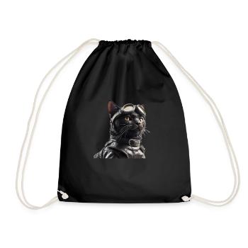 Katze Retro Pilot - Turnbeutel - Schwarz - Vorne