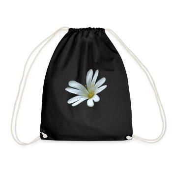 white flower starweed - Drawstring Bag - black - Front