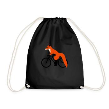 fox on bicycle - Drawstring Bag - black - Front