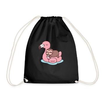 Chilling flamingo sloth beach T Shirt - Drawstring Bag - black - Front
