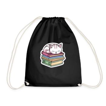 Sleeping Book Cat - Drawstring Bag - black - Front