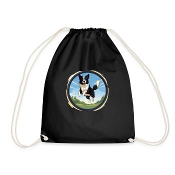Cheerful Border Collie dog - Drawstring Bag - black - Front
