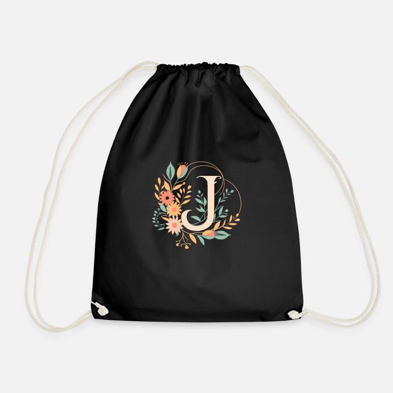 J typography floral - Turnbeutel - Schwarz
