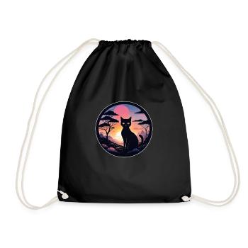 chat paysage et coucher de soleil - Sac de sport léger - noir - Devant