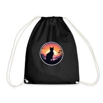 chat, paysage et coucher de soleil - Sac de sport léger - noir - Devant