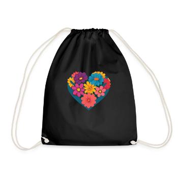 Amour - Fleurs - Cœur - Sac de sport léger - noir - Devant