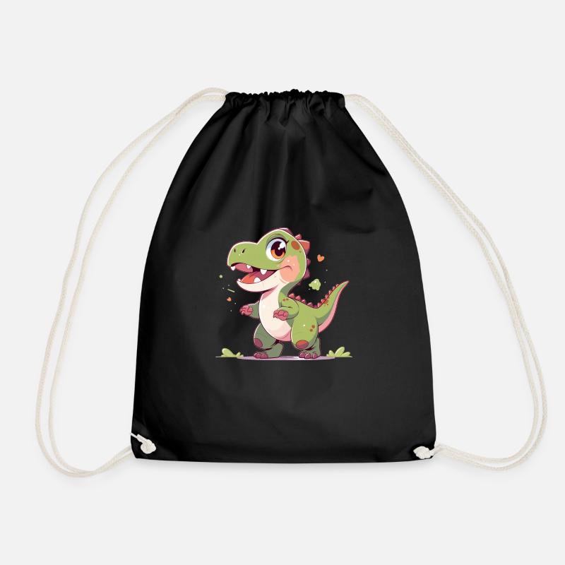 Cute little T-Rex - Drawstring Bag - black