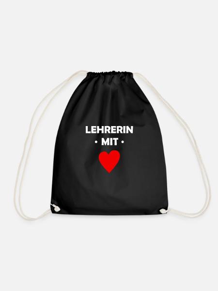 Lehrerin mit Herz - Schule - Schüler - Unterricht - Turnbeutel - Schwarz