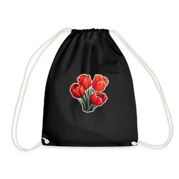 Tulpen vier Blüten rot - Turnbeutel - Schwarz - Vorne