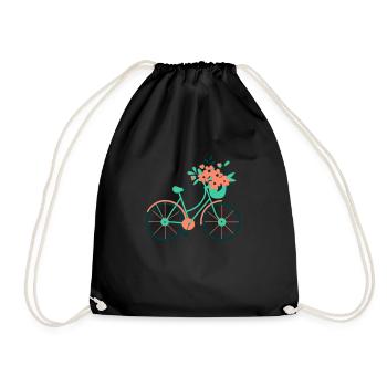 Customisable bike with flowers - Drawstring Bag - black - Front