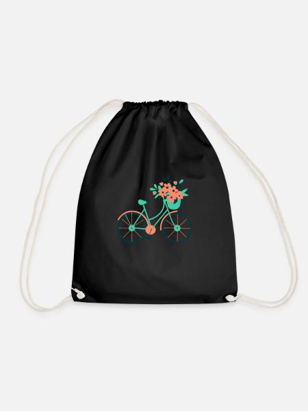 Customisable bike with flowers - Drawstring Bag - black