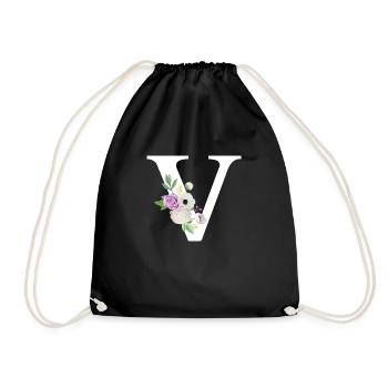 Lila floraler V-Buchstabe - Turnbeutel - Schwarz - Vorne
