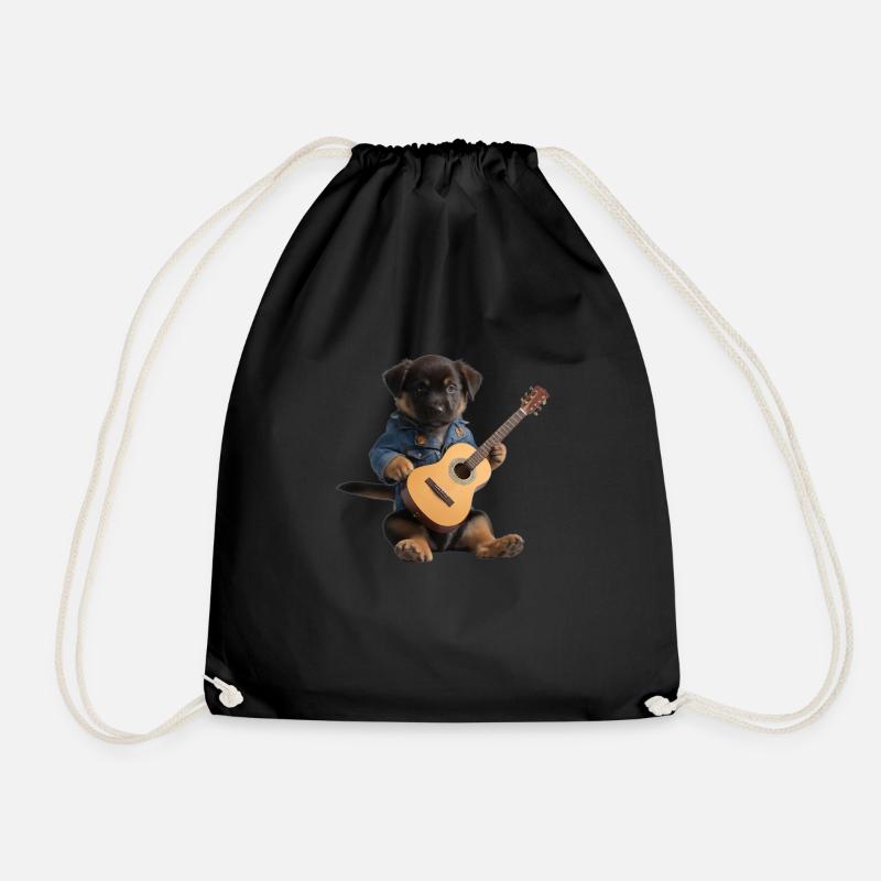 Puppy Dog Guitar - Drawstring Bag - black