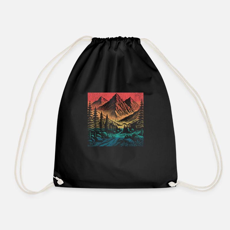 Retro style mountain nature - Turnbeutel - Schwarz