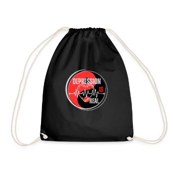 Design « La dépression est réelle » rouge noir - Sac de sport léger - noir - Devant