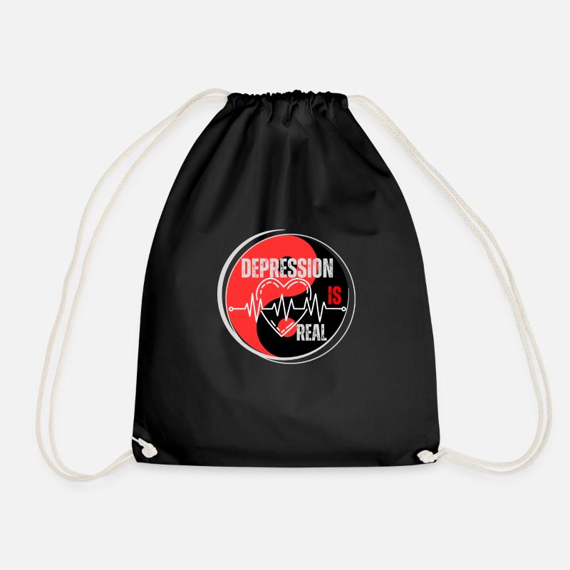 Design "Depression is real" red black - Drawstring Bag - black