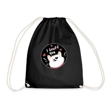 Dog Korean - Japanese Style 09 - Drawstring Bag - black - Front