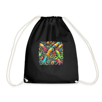 Squid Pattern, Love Ocean Animals - Drawstring Bag - black - Front