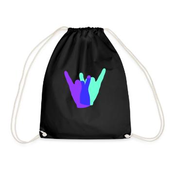 Two Heavy Metal Hard Rock Horns Finger Hand Gesture - Drawstring Bag - black - Front