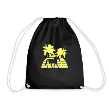 Horse Riding Lines Rider Sun Palm Trees Silhouette - Drawstring Bag - black - Front