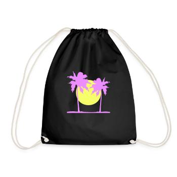 Deux Palmiers Île Soleil Coucher De Soleil Rond Rose - Sac de sport léger - noir - Devant
