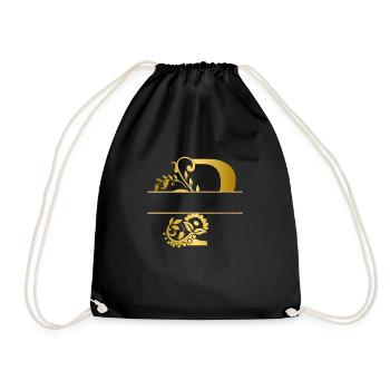Personalised floral gilt letter p - gift idea - Drawstring Bag - black - Front
