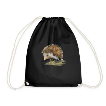 Petit hérisson - Illustration peinte à la main - Sac de sport léger - noir - Devant