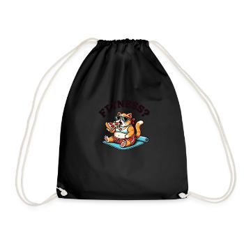 Fitness? 🍕🐱 -Cat - Drawstring Bag - black - Front