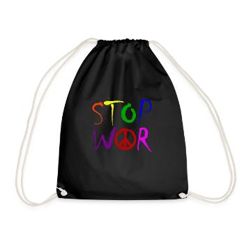 STOP WAR with Peace Sign Peace Symbol – NO WAR - Drawstring Bag - black - Front