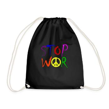 STOP WAR with Peace Sign Peace Symbol – NO WAR - Drawstring Bag - black - Front