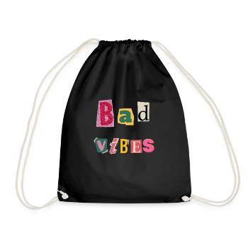 Quirky 'Bad Vibes': Bold Typographic Design - Drawstring Bag - black - Front