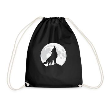 Heulender Wolf mit riesigem Mond - Vektor - Turnbeutel - Schwarz - Vorne