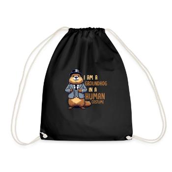 I Am A Groundhog In A Human Costume Rodent Animal - Drawstring Bag - black - Front