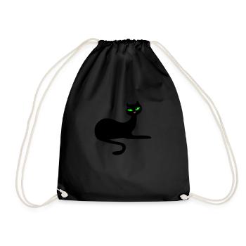 Retro elegant black cat by Patjila - Drawstring Bag - black - Front