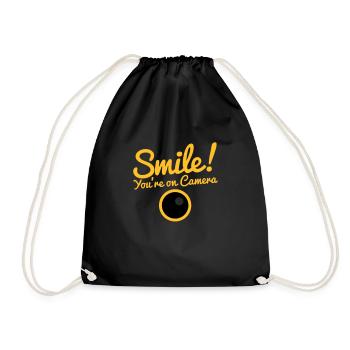 smile! you're on camera with a camera lens - Drawstring Bag - black - Front