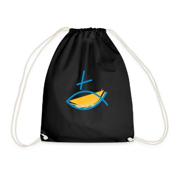 Altkatholischer Logo Fisch Blau/Gelb - Turnbeutel - Schwarz - Vorne
