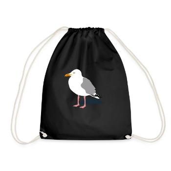 seagull gull bird harbour sailing ocean sea ship - Drawstring Bag - black - Front