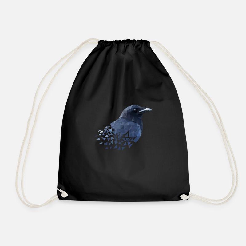 Geometric Crow #1 - Drawstring Bag - black
