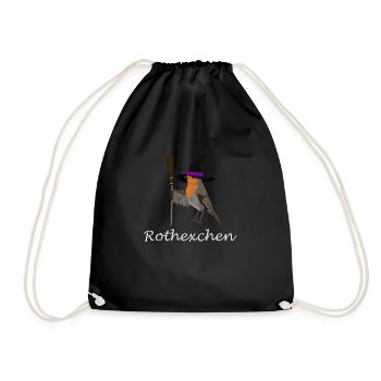 Rotkehlchen Rothexchen Halloween Lustig Hexe Besen - Turnbeutel - Schwarz - Vorne
